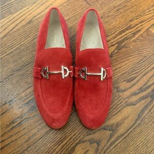 Cole Haan women’s Red Suede Loafers with Silver Buckle new 10.5